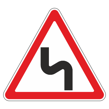 Дорожный знак 1.12.2 «Опасные повороты с первым поворотом налево» (металл 0,8 мм, II типоразмер: сторона 900 мм, С/О пленка: тип В алмазная)